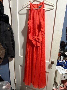 NWT DKNY Bright Coral Halter Maxi Dress